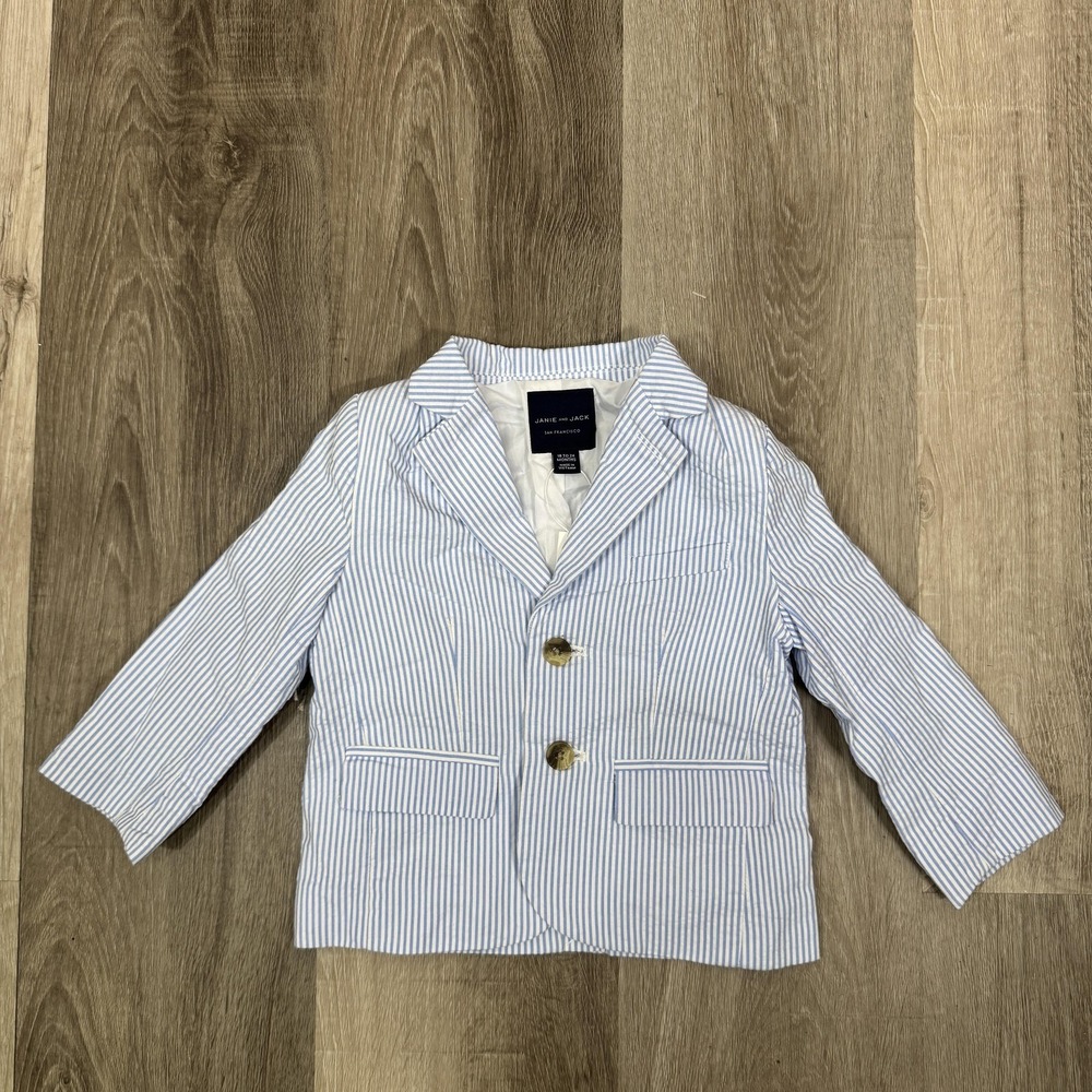 Janie And Jack Blazer Jacket Boys 18-24 Months Blue Stripe Seersucker Lined - Picture 3 of 10